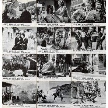 HE WHO MUST DIE French Lobby Cards x12 - 9x12 in. - 1957 - Jules Dassin, Jean Servais