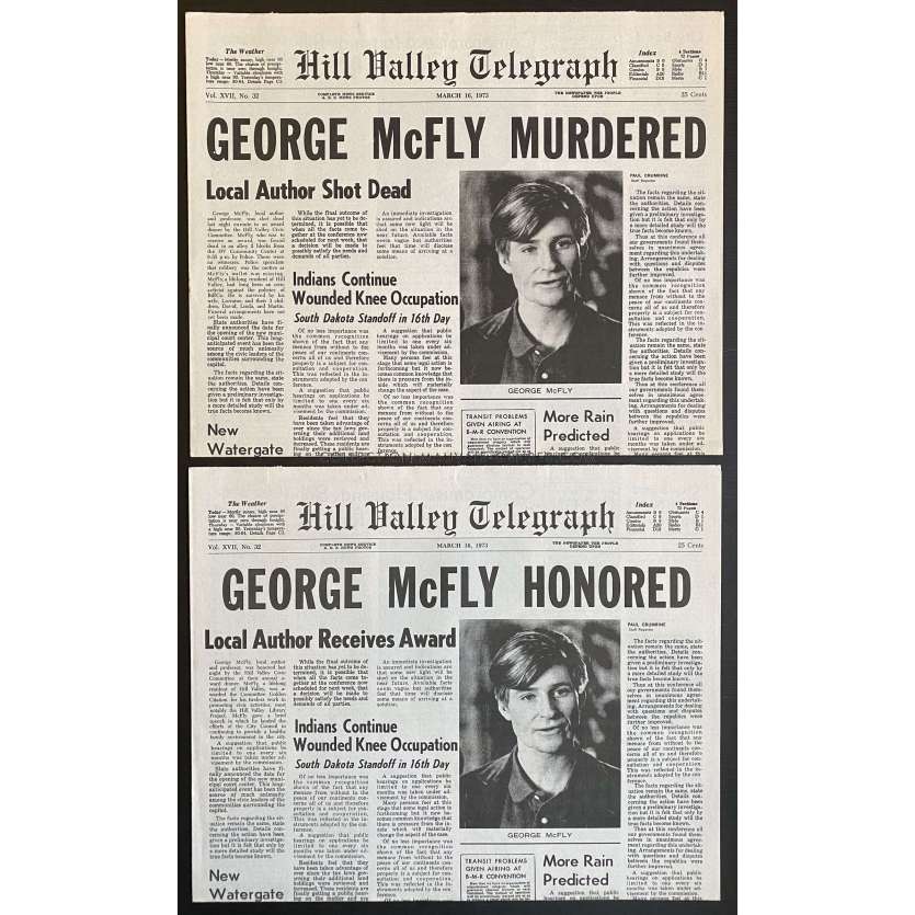 BACK TO THE FUTURE Newspapers Prop Replicas George McFly15x21 in. US - 1985 - Robert Zemeckis, Michael J. Fox