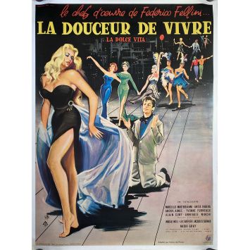 LA DOLCE VITA French Linen Movie Poster- 47x63 in. - 1960 - Federico Fellini, Mastroianni, Ekberg