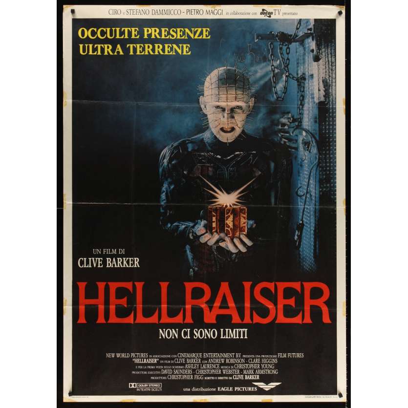 HELLRAISER signed Italian Movie Poster '87 by Clive Barker, great horror image of Pinhead