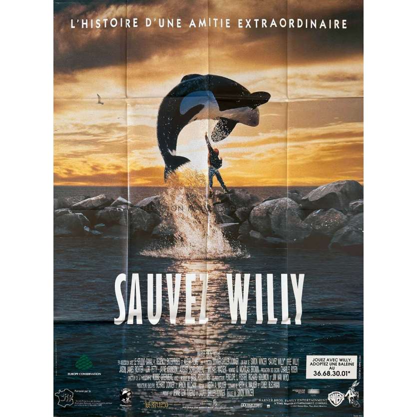 FREE WILLY French Movie Poster- 47x63 in. - 1993 - Simon Wincer, Jason James Richter