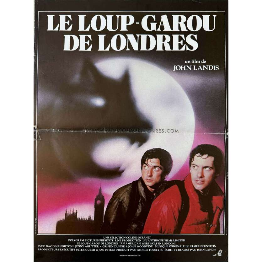 AN AMERICAN WEREWOLF IN LONDON French Movie Poster- 15x21 in. - 1981 - John Landis, David Naughton