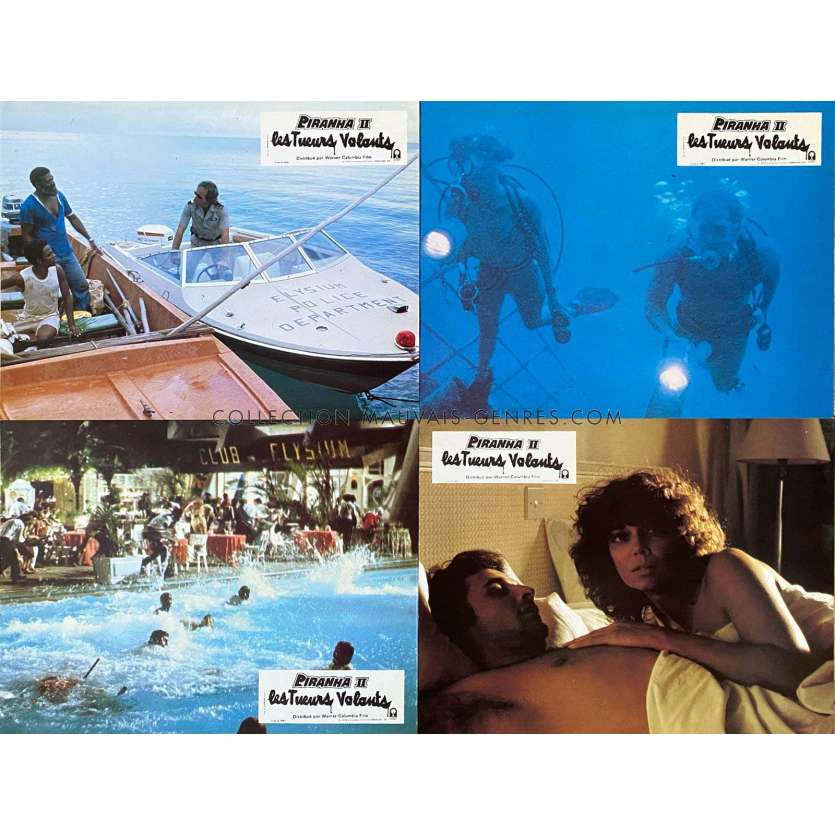 PIRANHA II French Lobby Cards x4 - 9x12 in. - 1981 - James Cameron, Lance Henriksen