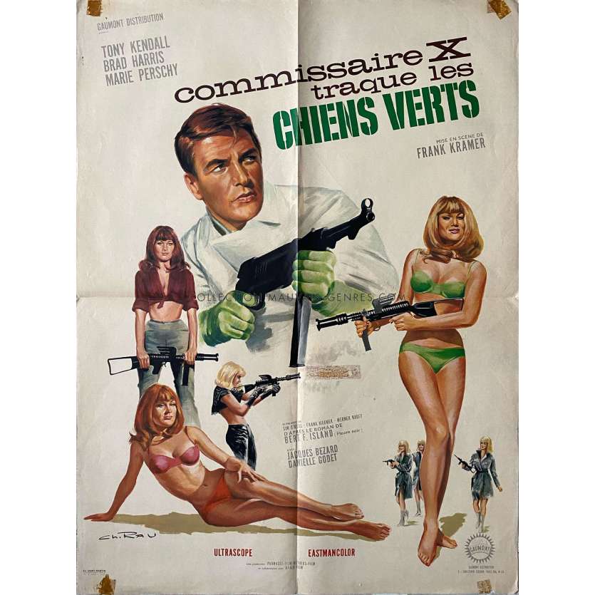 COMMISSAIRE X TRAQUE LES CHIENS VERTS Affiche de film- 60x80 cm. - 1966 - Tony Kendall, Gianfranco Parolini