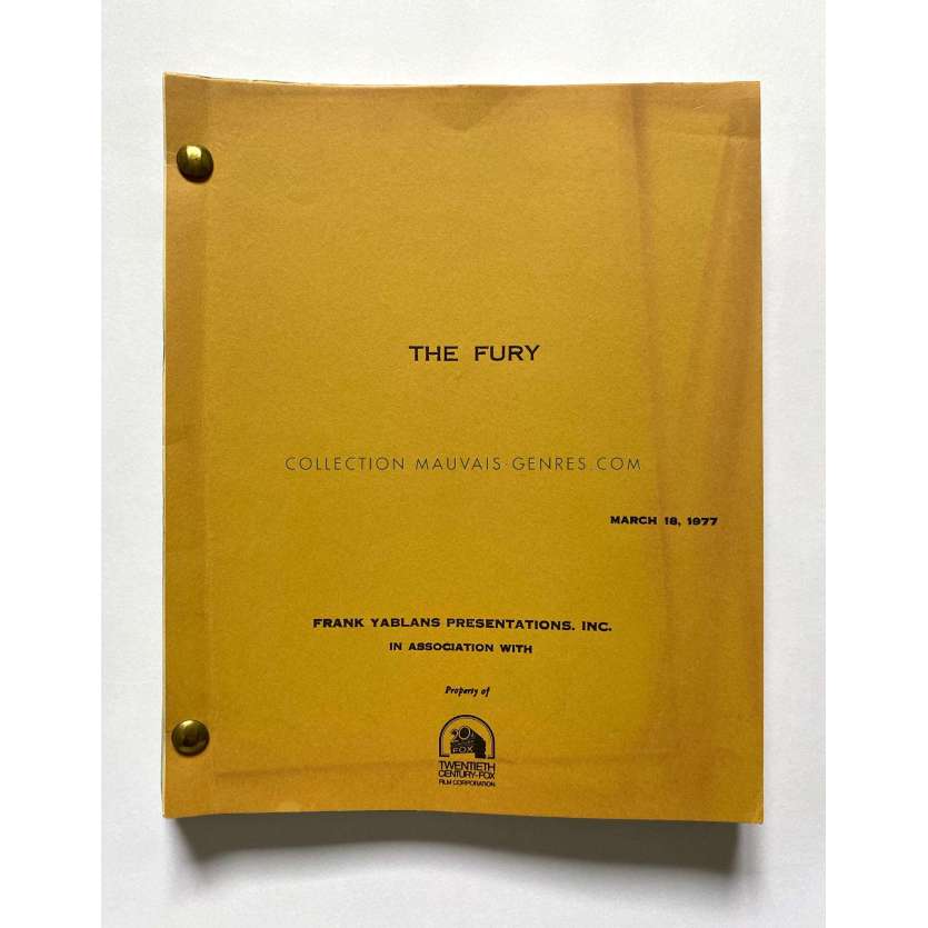 THE FURY U.S Movie Script 130p approx w/ Color Revisions - 9x12 in. - 1978 - Brian de Palma, Kirk Douglas