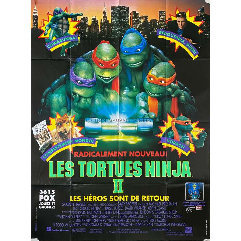 LES TORTUES NINJA 2 Affiche de film- 120x160 cm. - 1991 - David Warner, Michael Pressman