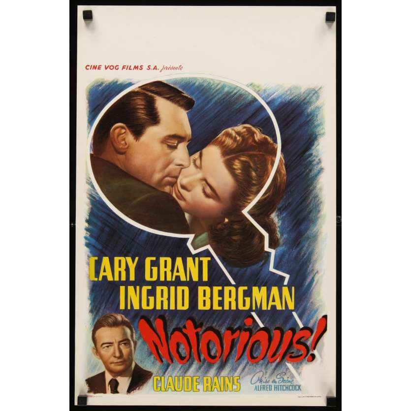 NOTORIOUS Belgian Movie Poster R50s Cary Grant, Ingrid Bergman, Alfred Hitchcock 