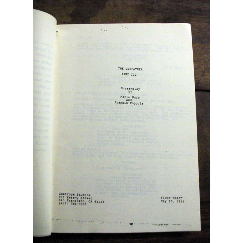 PARRAIN III Scénario de production '89 F.F. Coppola, Al Pacino, Andy Garcia Movie Script