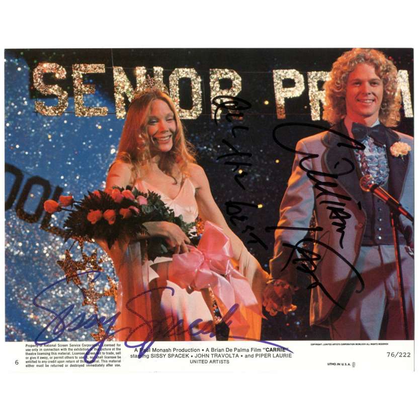 SISSY SPACEK - WILLIAM KATT Signed Lobby Card 8x10 - 1976 - Carrie, Stephen King